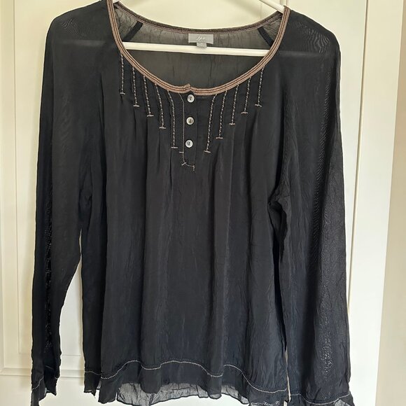J. JILL Black Sheer Long Sleeve Peasant Top Size M - Picture 1 of 11